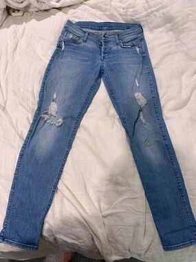 7 For All Mankind Light Blue Distressed Skinny Jeans